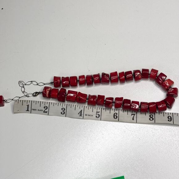 Vintage Chunky Red Coral Necklace, Earring Set - Picture 2 of 10